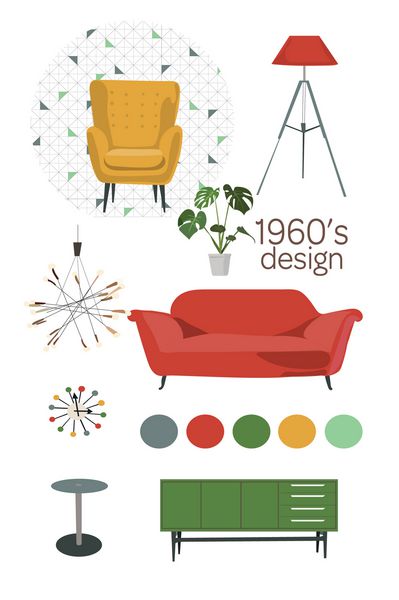 مجموعه مبلمان مدرن اواسط قرن اتاق نشیمن بردار 1960 1950 عناصر طراحی داخلی یکپارچهسازی با سیستمعامل خانه هیئت مدیره خلق و خوی