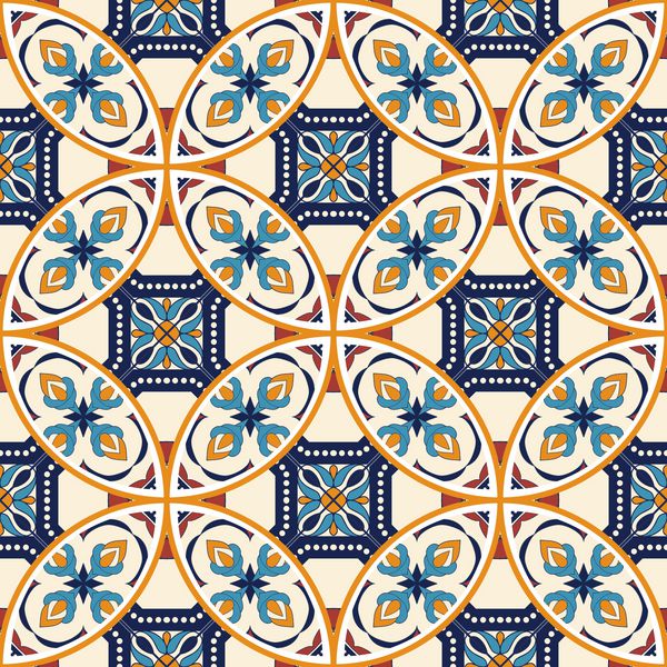 وکتور بدون درز بافت الگوی زیبا برای طراحی و مد با عناصر تزئینی کاشی های پرتغالی Azulejo زیور آلات مراکش