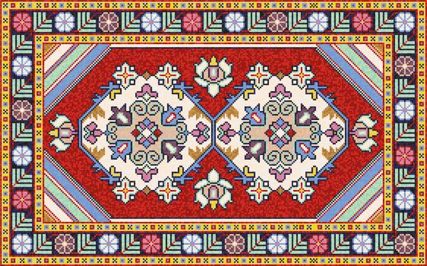 فرش شرقی موزاییک رنگارنگ با زینت هندسی سنتی قومی الگوی قاب حاشیه فرش تصویر برداری 10 EPS