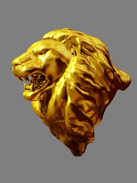 شکل طلایی یک سر شیرها تصویر 3D