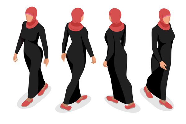 مجموعه ای از شخصیت های زن عرب تجارت با حجاب شخصیت بردار ایزومتریک