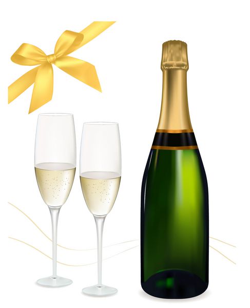 تصویر برداری دو لیوان شامپاین و بطری
