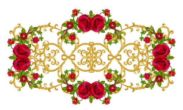 فرهای بافت طلایی arabesques سبک شرقی توری درخشان گلهای تزیینی ظرافت بافی ظریف گل سرخ از گل رز قرمز مخملی تیره