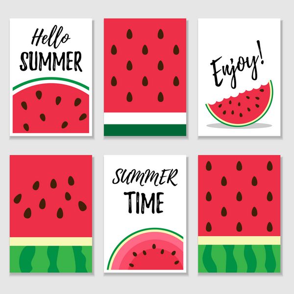 مجموعه کارتهای تابستانی با بافت و برش هندوانه قالب