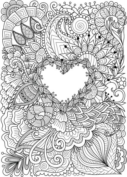 طراحی خط هنری گلها در اطراف شکل قلب با فضای کپی تصویر برداری