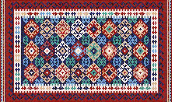 فرش رنگارنگ مومیایی کریم شرقی با زینت هندسی سنتی قومی الگوی قاب حاشیه فرش تصویر برداری 10 EPS