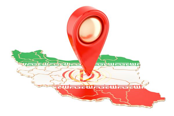 نشانگر نقشه روی نقشه ایران رندر سه بعدی جدا شده در پس زمینه سفید