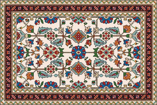 فرش موزائیک رنگارنگ شرقی با تزئینات هندسی سنتی و نقوش گل الگوی قاب حاشیه فرش تصویر برداری 10 EPS