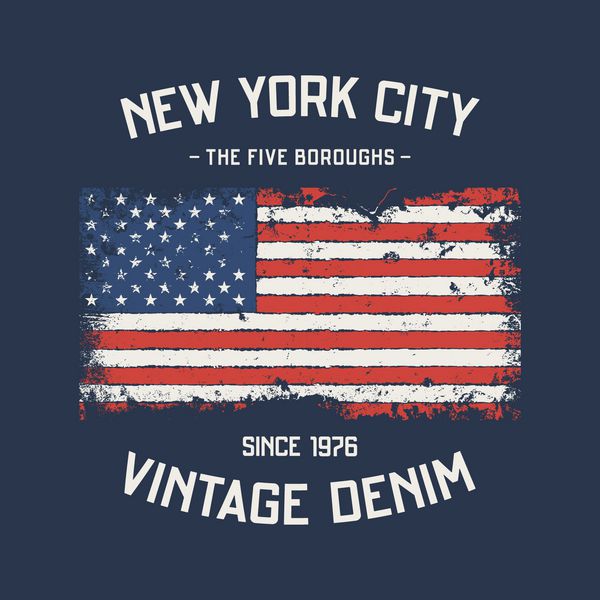 NYC پنج تی شرت و طراحی لباس محلی با تأثیر گرانج چاپ بردار تایپوگرافی پوستر نشان
