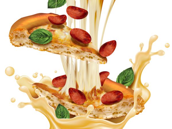 پیتزا بامزه ای فلفلونی تکه ای از پیتزا با پرنده های پرنده از آن پنیر سفت و پاشیده تصویر 3 بعدی