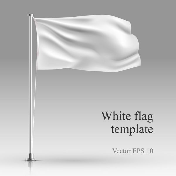 پرچم سفید روی الگوی قطب فولادی ایستاده بر روی خاکستری است تصویر بردار واقع گرایانه پارچه را در باد بر روی ستون فلزی تکان می دهد