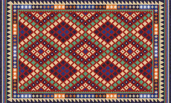 فرش رنگارنگ مومیایی کریم شرقی با زینت هندسی سنتی قومی فرش طرح دار با قاب مرزی تصویر برداری 10 EPS