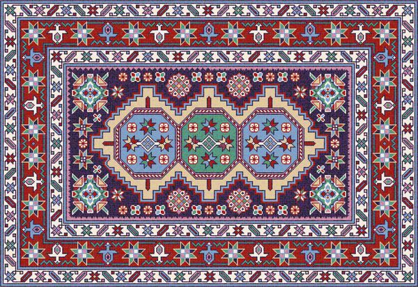 موزاییک شرقی رنگارنگ فرش شیروان با زینت هندسی سنتی فرش طرح دار با قاب مرزی تصویر برداری 10 EPS