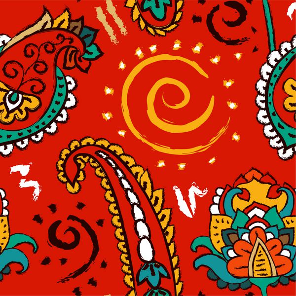 الگوی زینتی وکتور قرمز کاغذ دیواری روشن با نقوش هندی