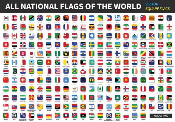 تمام پرچم های ملی رسمی جهان طراحی مربع وکتور