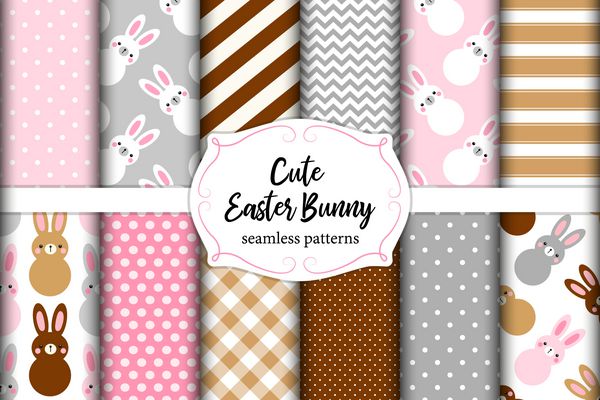 مجموعه زیبا از طراحی الگوهای یکپارچه عید پاک با شخصیت های کارتونی خنده دار از bunnies