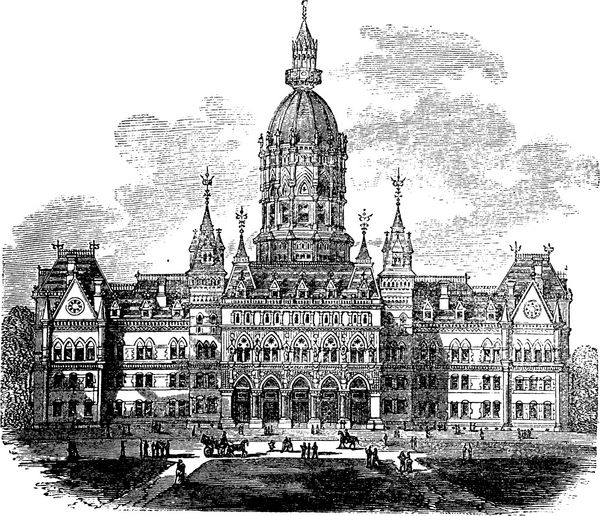 حکاکی پرنعمت Hartford Connecticut New State House تصویر حکاکی شده قدیمی از ساختمان پایتخت ایالت کانکتیکات 1800 دائر encالمعارف شلوار 1886 1891