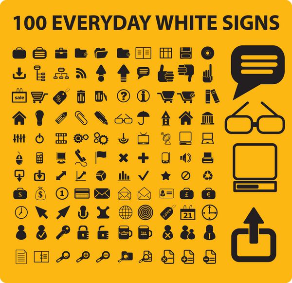 100 نماد روزانه علائم تصاویر برداری