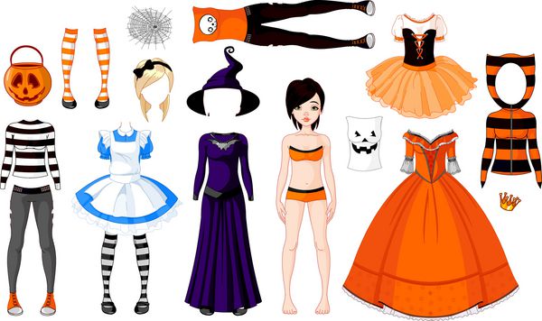 عروسک کاغذی هالووین با لباس های مختلف