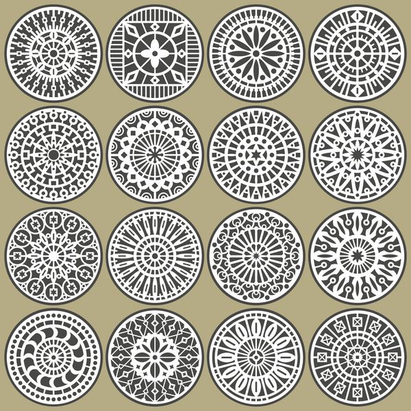 محافل زینتی تزئین می شود مجموعه ای از استنسیل های دایره های تزئینی با عناصر طبیعی و هندسی