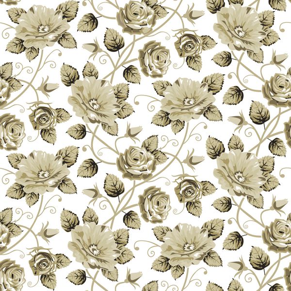 پس زمینه یا تصویر زمینه الگوی گل وکتور یکپارچهسازی با سیستمعامل گل رز قهوه ای تکرار الگوی بدون درز جدا شده بر روی سفید