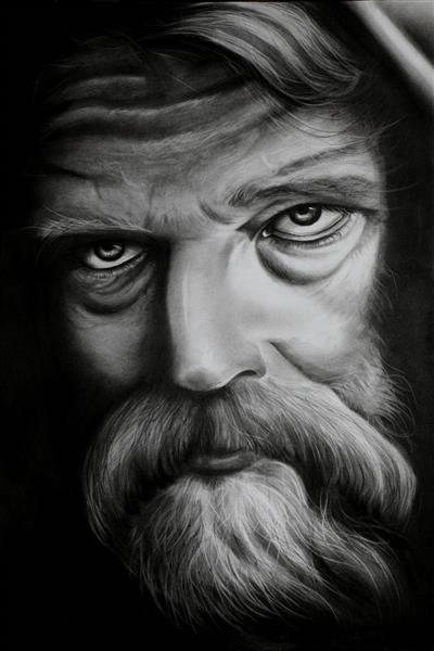 ابهت نقاشی سیاه و سفید مرد با ریش