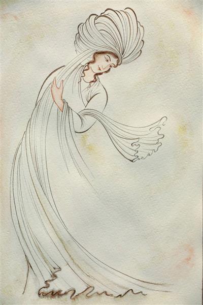 نقاشی مینیاتور دختر ایرانی با لباس سفید