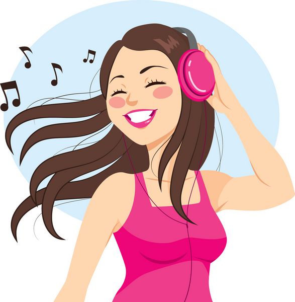 زن جوان سبزه زیبا با گوش دادن به موسیقی موسیقی گوش می دهد