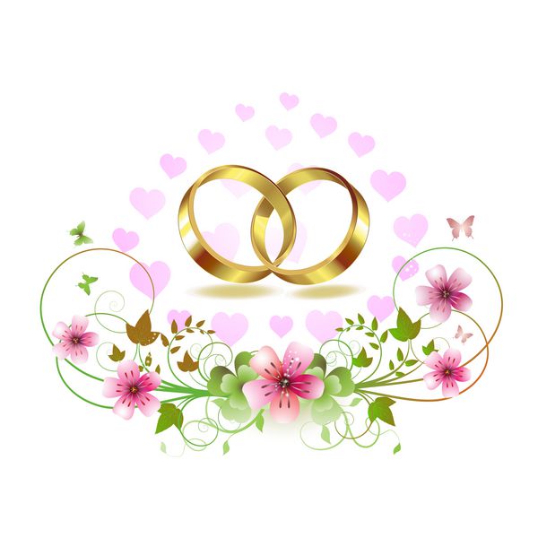 دو حلقه عروسی با قلب و گلهای تزئین شده