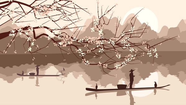 تصویر برداری شاخه درخت شکوفه با بو ماهیگیری