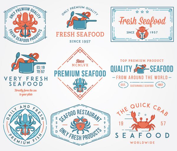 برچسب ها و نشان های غذاهای دریایی جلد 1 رنگی