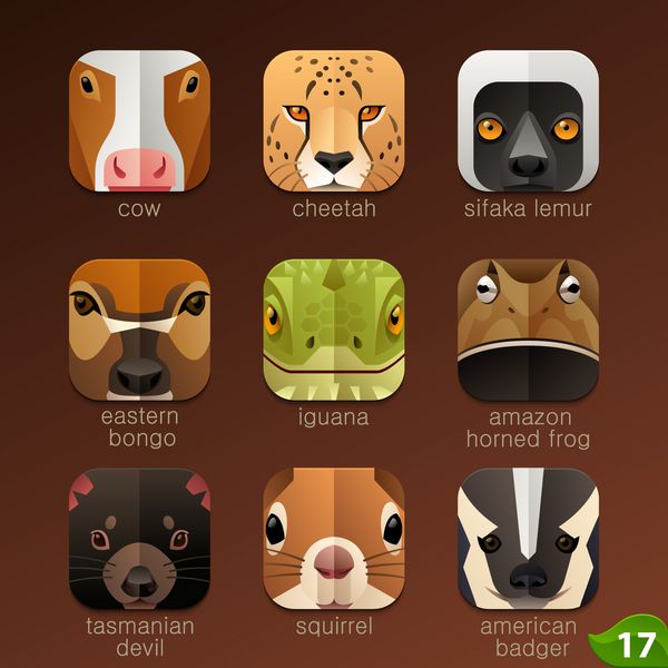 چهره حیوانات برای نمادهای مجموعه 17