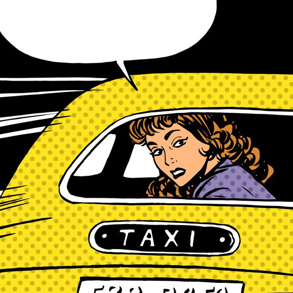 زن به تاکسی می رود و به اطراف می رود