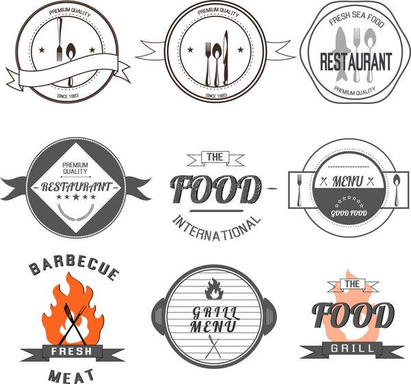 عناصر طراحی و نشان های منوی رستوران رستوران تنظیم شده است