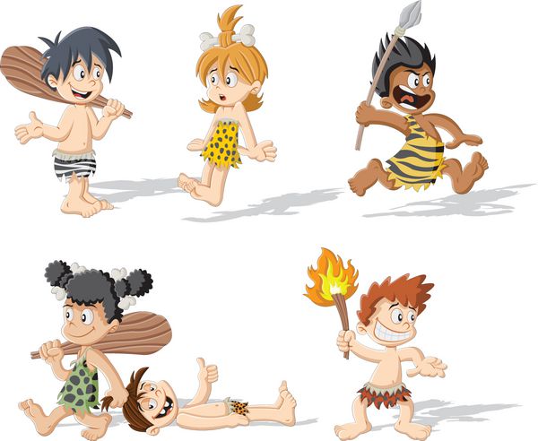 دسته از غارنوردان کارتونی کودکان سن سنگی