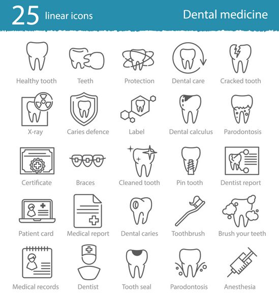 آیکون های خط باریک پزشکی دندانپزشکی مجموعه