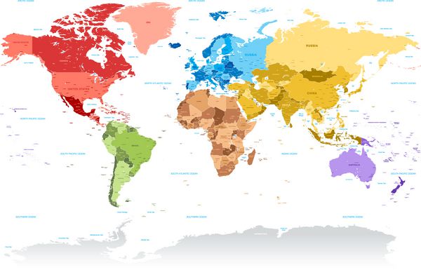 وکتور نقشه رنگی با جزئیات بالا از جهان
