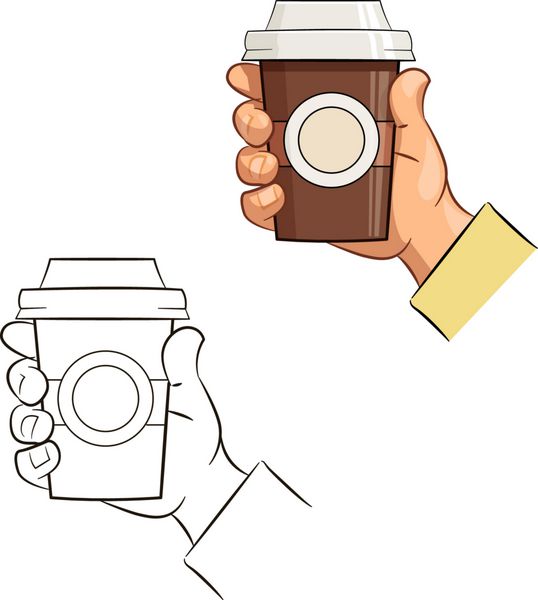 فنجان قهوه در دست تصویر برداری Eps10 جدا شده در