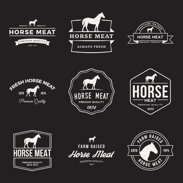 مجموعه بردار از برچسب های مرغوب گوشت اسب نشان ها و عناصر طراحی