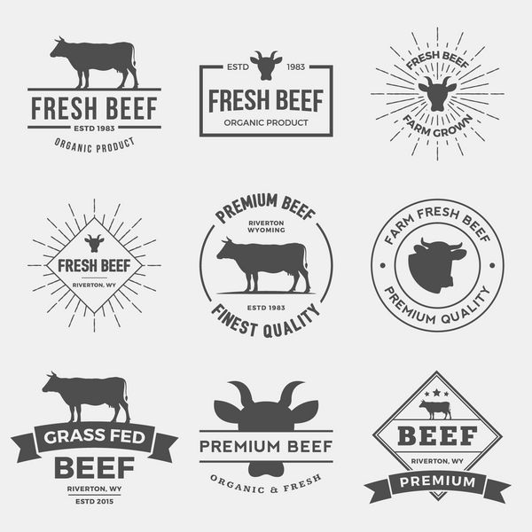 مجموعه بردار از برچسب های گوشت گاو برتر نشان ها و عناصر طراحی