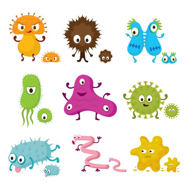 مجموعه شخصیت های جوانه ناز باکتریها ویروس میکروب پاتوژن