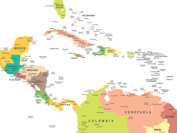 نقشه آمریکای مرکزی تصویر برداری کاملاً دقیق