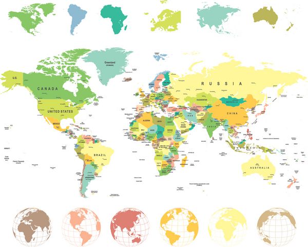 نقشه جهان و کره زمین تصویر برداری کاملاً دقیق