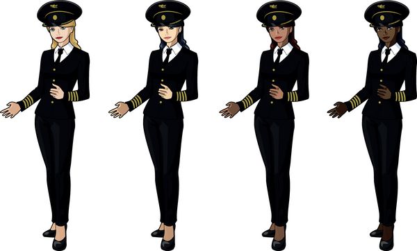 مجموعه 4 خلبان زن هواپیما با لباس زنانه