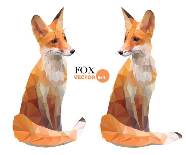 روباه ها مجموعه ای از دو عکس از کارتون ناز قرمز فاکس در رنگهای مختلف وکتور قرمز روباه به سبک چند ضلعی و روباههای ساخته شده به سبک پلی کم