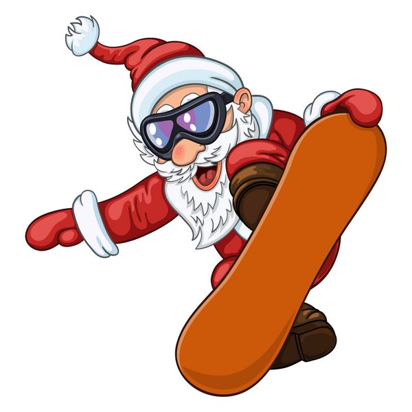 بابانوئل در عینک های محافظ روی اسنوبرد