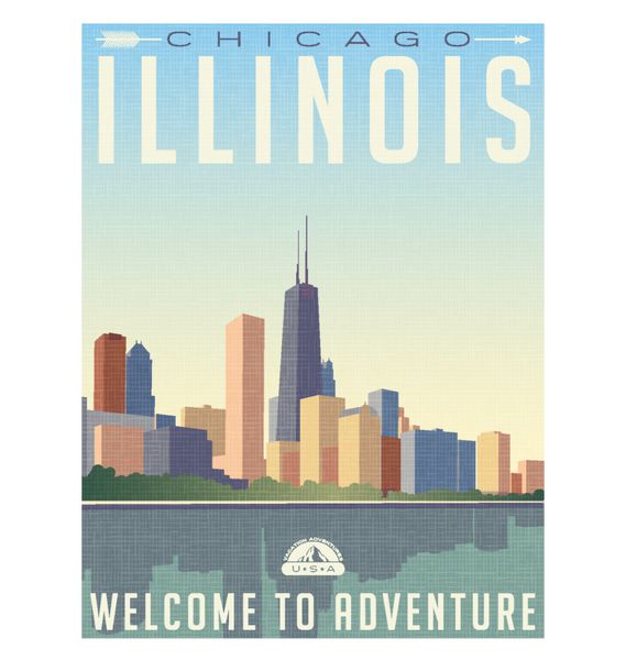 پوستر سفر به سبک پرنعمت یا برچسب چمدان افق شیکاگو ایلینویز