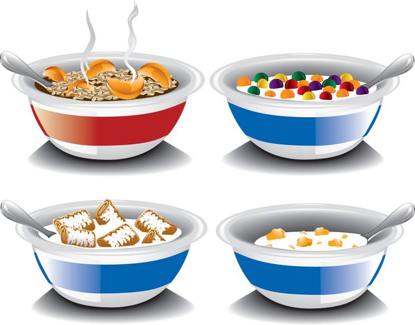 تصویر انواع غلات صبحانه سرد همراه با شیر و جو دوسر جو داغ