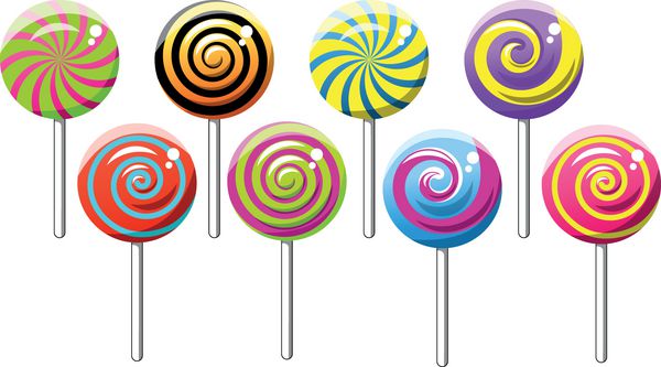 مجموعه ای از Spiral Swirly Lollipops جدا شده