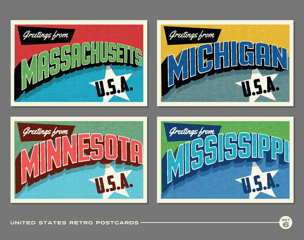 کارت پستال های چاپی پرنعمت ایالات متحده با ماساچوست میشیگان مینه سوتا می سی سی پی